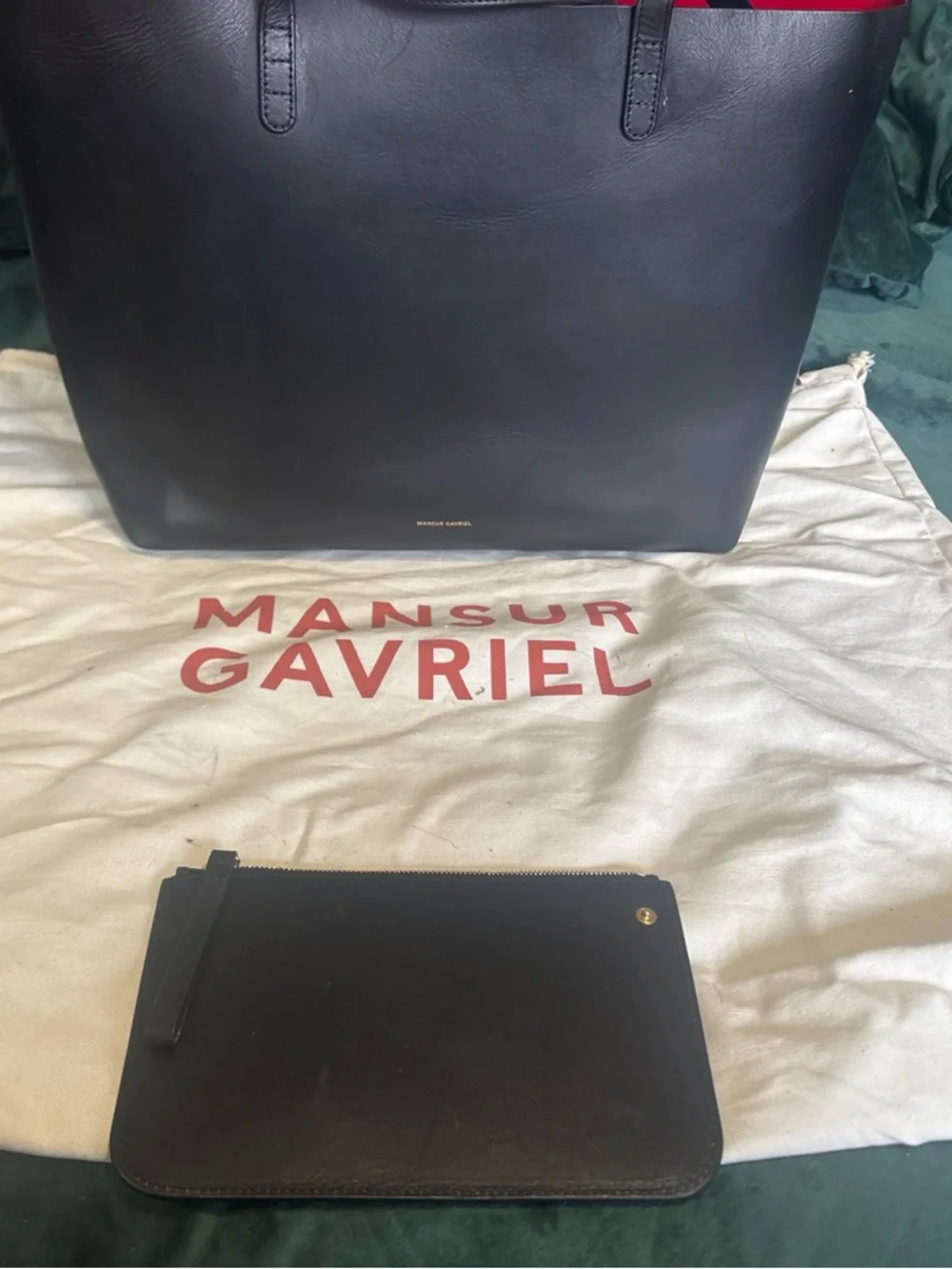 Mansur Gavriel Black Leather Tote with Gold Logo